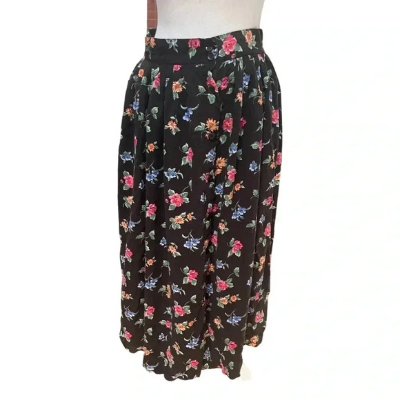 Vintage retro 80s capacity midi skirt colorful flowers black skirt - Picture 1 of 8